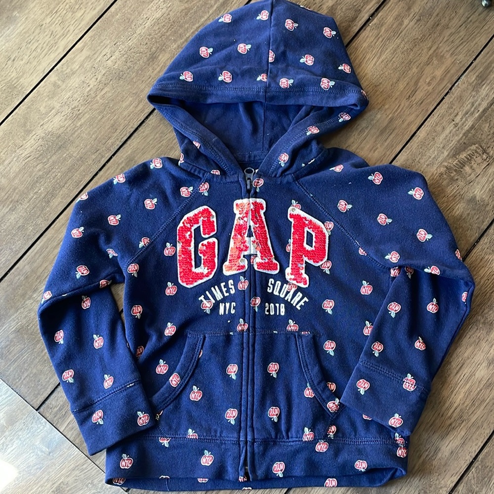 GAP Kids, Blue NYC Apple 🍎 Sweatshirt, Used, Size XS 4-5, Zip Up, Pockets
